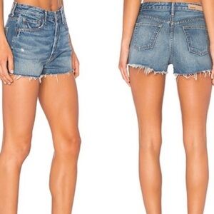 GRLFRND Cindy High Rise Blue Denim Distressed Button Fly Jean Shorts Size 30